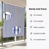 Kék és fehér szövet és acél kültéri roló 150 x 270 cm