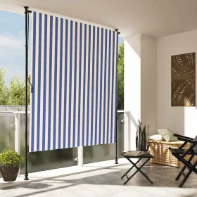   Kék és fehér szövet és acél kültéri roló 200 x 270 cm