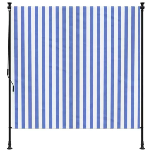 Kék és fehér szövet és acél kültéri roló 200 x 270 cm