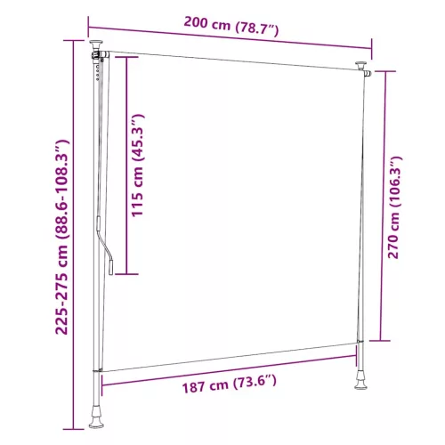 Kék és fehér szövet és acél kültéri roló 200 x 270 cm