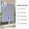 Kék és fehér szövet és acél kültéri roló 200 x 270 cm