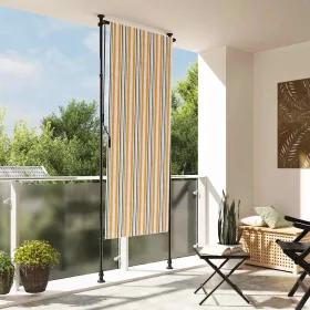   Sárga és fehér szövet és acél kültéri roló 120 x 270 cm