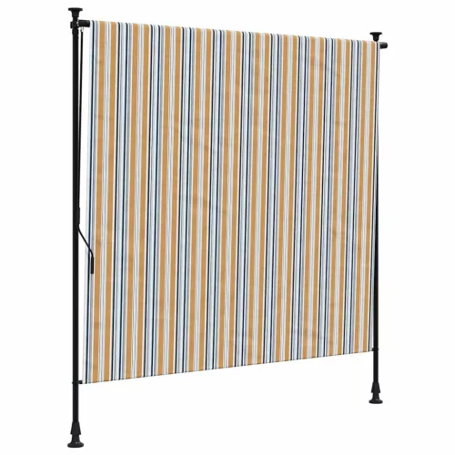 Sárga és fehér szövet és acél kültéri roló 150 x 270 cm