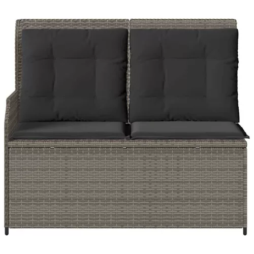 Szürke polyrattan dönthető kerti pad párnával
