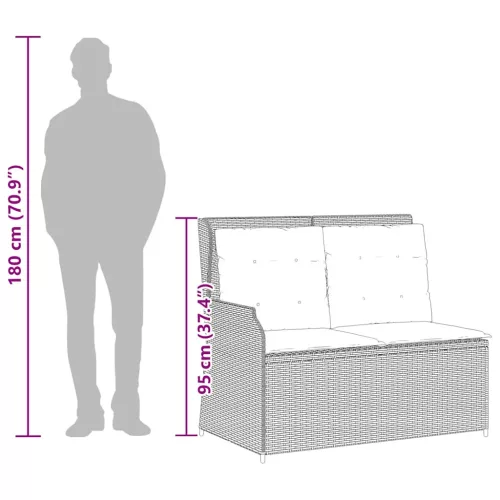 Szürke polyrattan dönthető kerti pad párnával