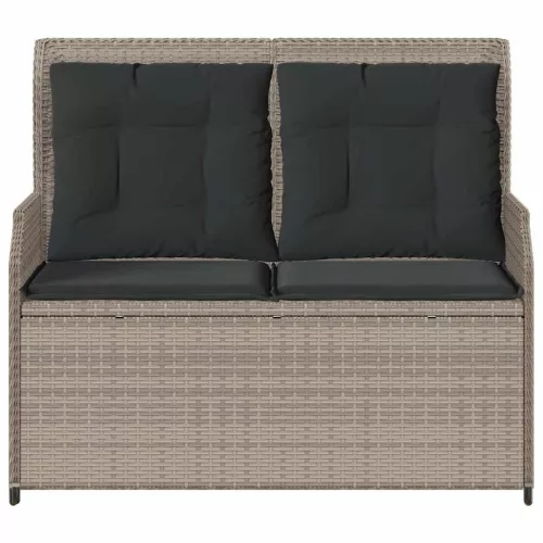 Világosszürke polyrattan dönthető kerti pad párnával