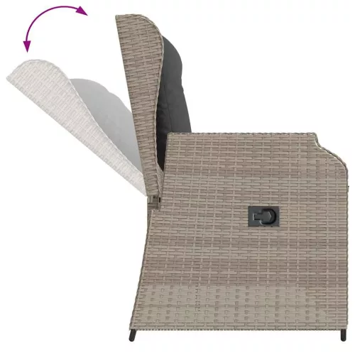 Világosszürke polyrattan dönthető kerti pad párnával
