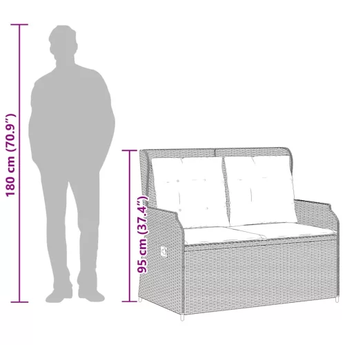Világosszürke polyrattan dönthető kerti pad párnával