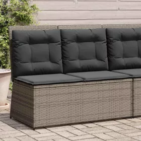 Szürke polyrattan dönthető kerti pad párnával