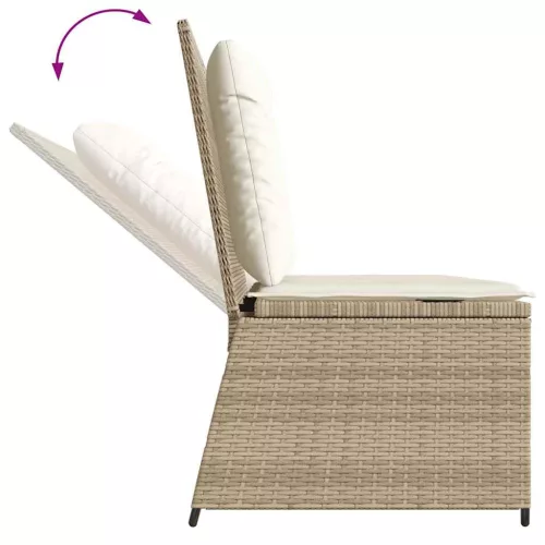 Bézs polyrattan dönthető kerti pad párnával