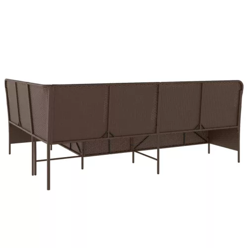 Barna polyrattan L-alakú kerti kanapé párnákkal