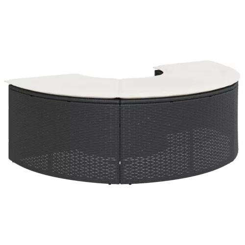 Fekete polyrattan kerti lábtartó párnával
