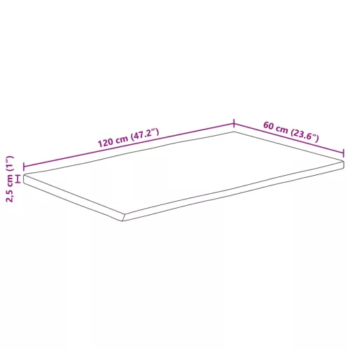 Tömör nyers mangófa természetes élű asztallap 120 x 60 x 2,5 cm