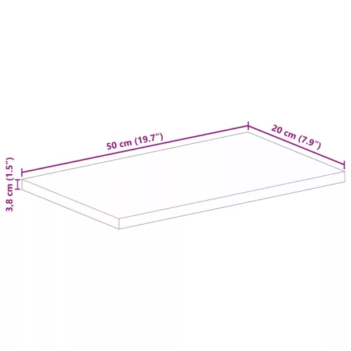 Tömör mangófa téglalap alakú asztallap 50x20x3,8 cm
