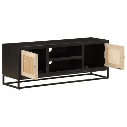 Fekete tömör mangófa és vas TV-szekrény 110 x 30 x 40 cm
