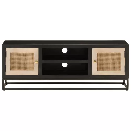 Fekete tömör mangófa és vas TV-szekrény 110 x 30 x 40 cm