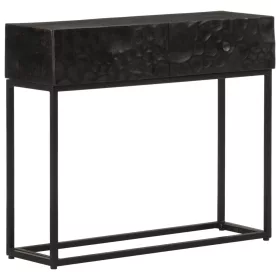   Fekete tömör mangófa és vas tálalóasztal 90 x 30 x 76 cm