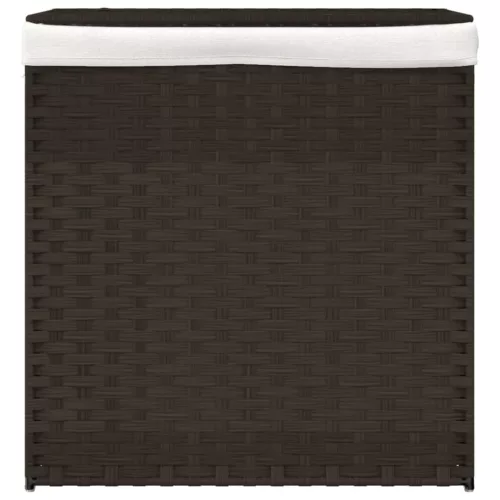 Sötétbarna polyrattan szennyeskosár 2 rekesszel 53x35x57 cm