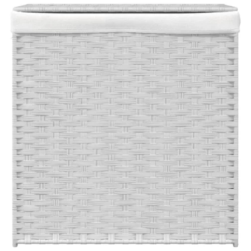 Fehér polyrattan szennyeskosár 2 rekesszel 53x33x57 cm