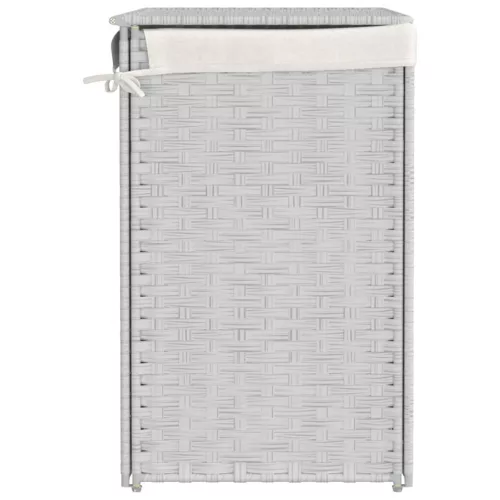 Fehér polyrattan szennyeskosár 2 rekesszel 53x33x57 cm