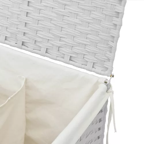 Fehér polyrattan szennyeskosár 2 rekesszel 53x33x57 cm