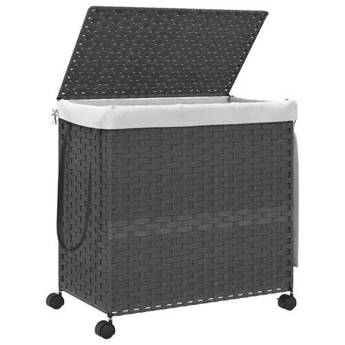 Szürke rattan szennyeskosár kerekekkel 60x35x60,5 cm
