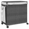 Szürke rattan szennyeskosár kerekekkel 60x35x60,5 cm