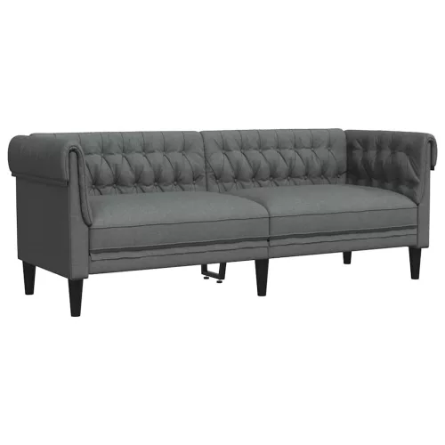 Sötétszürke 3 személyes szövet Chesterfield kanapé