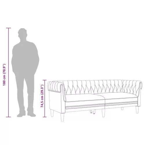 Sötétszürke 3 személyes szövet Chesterfield kanapé