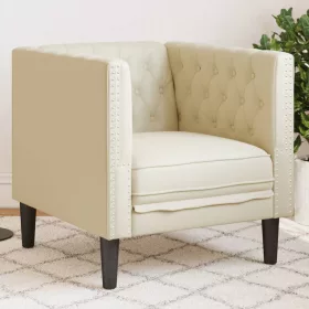 Krémszínű műbőr Chesterfield kanapéfotel