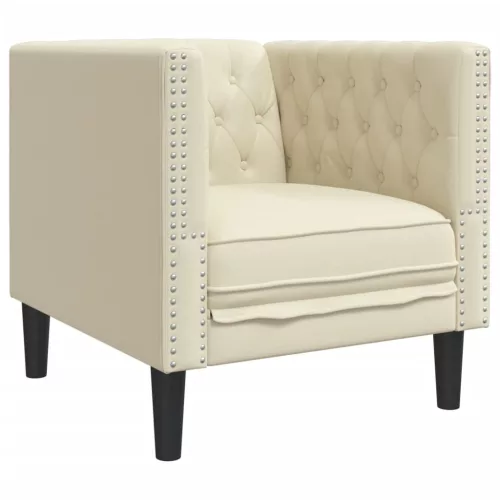 Krémszínű műbőr Chesterfield kanapéfotel