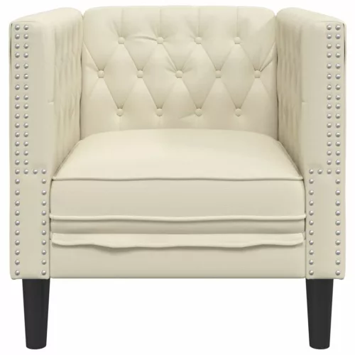Krémszínű műbőr Chesterfield kanapéfotel