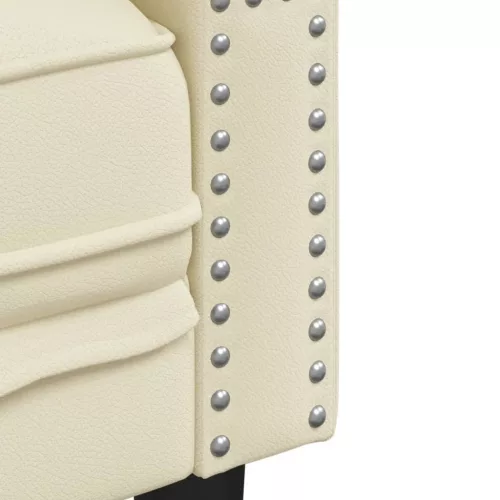 Krémszínű műbőr Chesterfield kanapéfotel