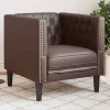 Barna műbőr Chesterfield kanapéfotel