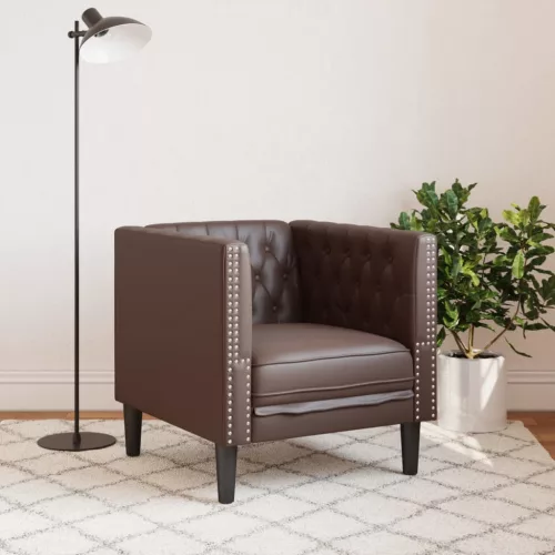 Barna műbőr Chesterfield kanapéfotel