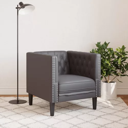 Szürke műbőr Chesterfield kanapéfotel