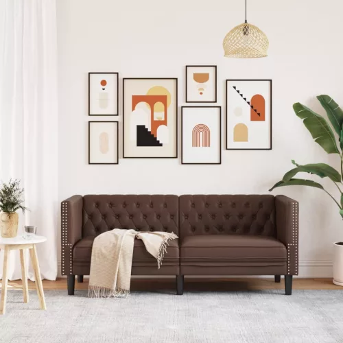 2 személyes barna műbőr Chesterfield kanapé
