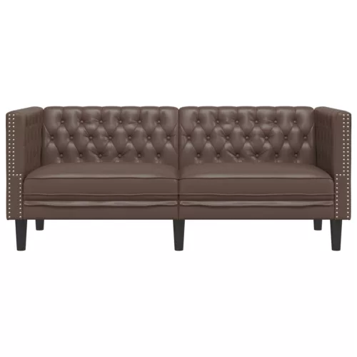 2 személyes barna műbőr Chesterfield kanapé
