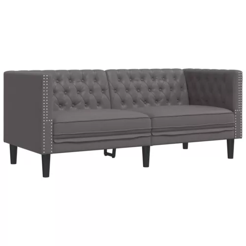 2 személyes szürke műbőr Chesterfield kanapé