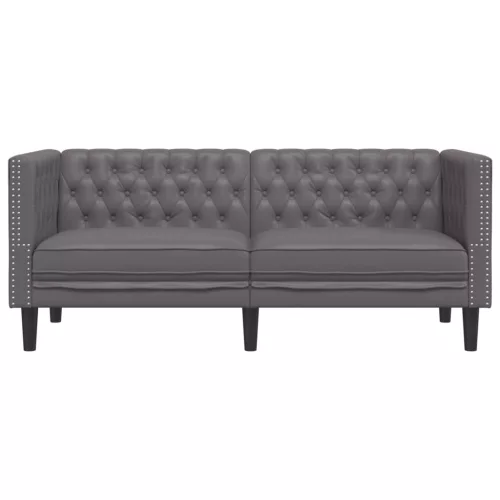 2 személyes szürke műbőr Chesterfield kanapé