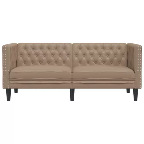 Kétszemélyes kávészínű műbőr Chesterfield kanapé