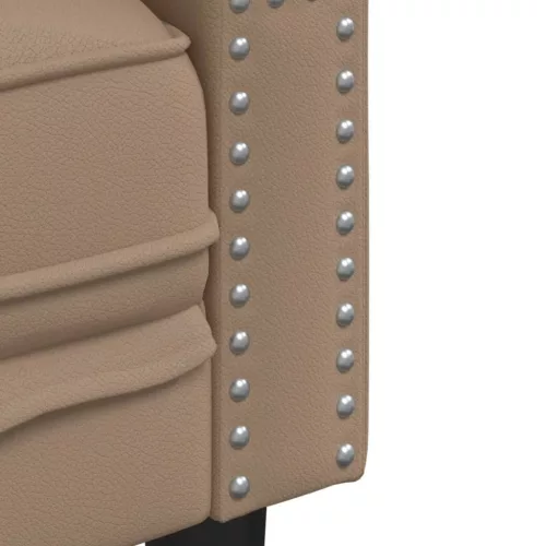 Kétszemélyes kávészínű műbőr Chesterfield kanapé