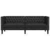3 személyes fekete műbőr Chesterfield kanapé