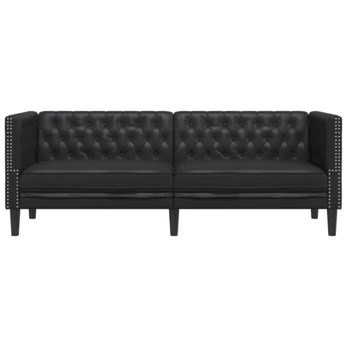 3 személyes fekete műbőr Chesterfield kanapé