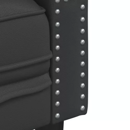 3 személyes fekete műbőr Chesterfield kanapé