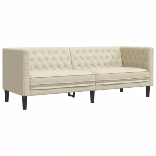 3 személyes krémszínű műbőr Chesterfield kanapé
