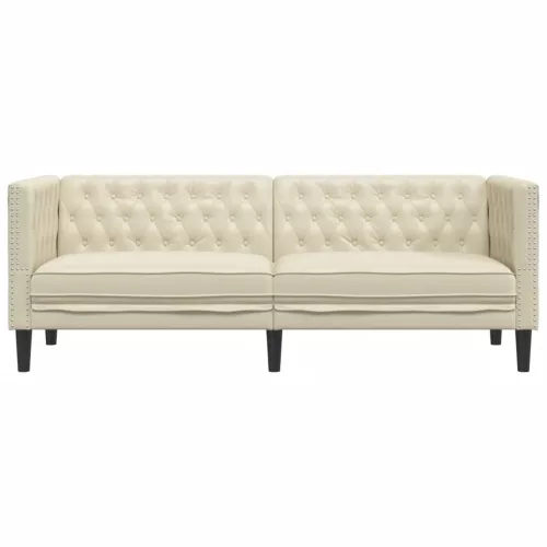 3 személyes krémszínű műbőr Chesterfield kanapé