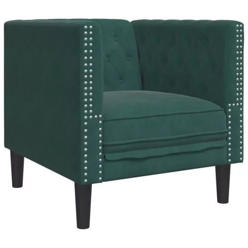 Sötétzöld bársony Chesterfield kanapéfotel