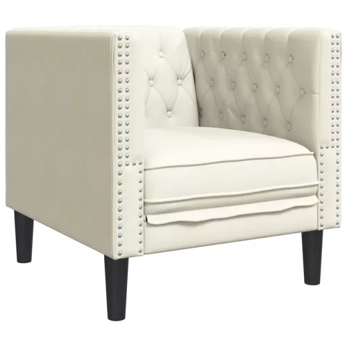 Krémszínű bársony Chesterfield kanapéfotel