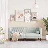 2 személyes világoszöld bársony Chesterfield kanapé párnákkal
